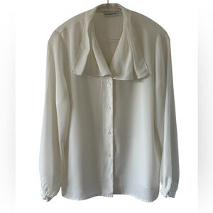 Liz Claiborne Ivory Draped Blouse Size 10 Minimalist Chic Oversized Collar